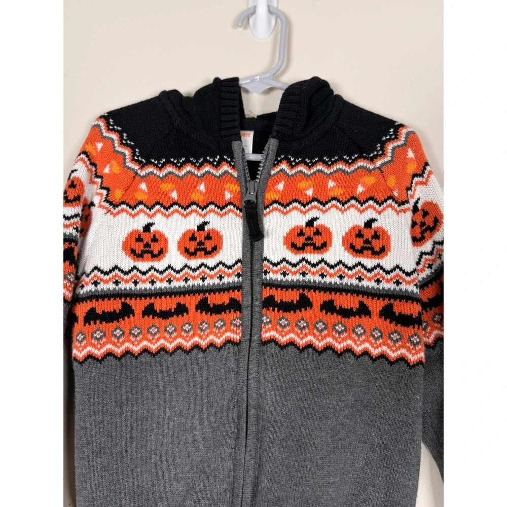 Gymboree Kids 5T Halloween Pumpkin Bat Fair Isle Zip Up Cotton Hoodie Sweater
